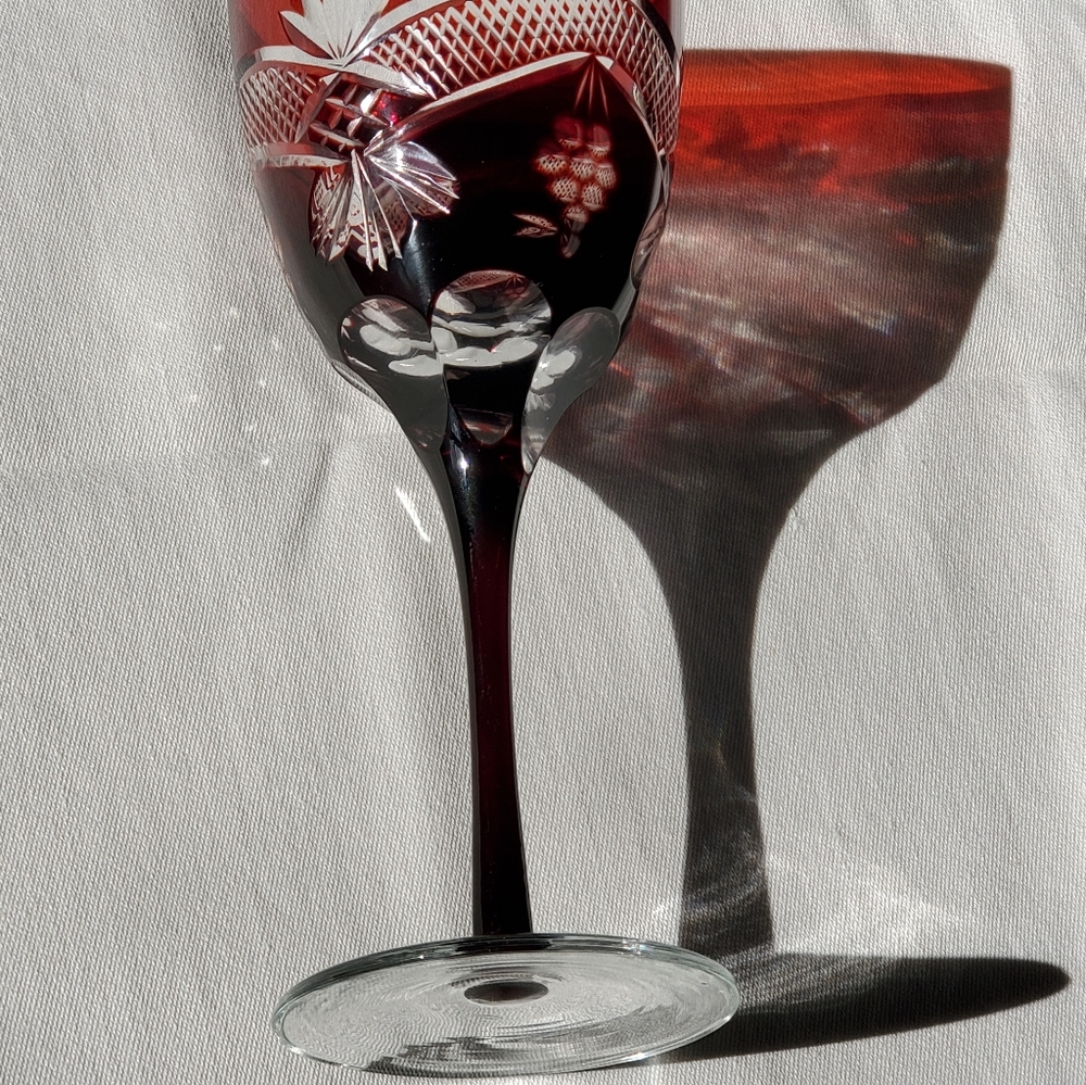 Bohemian Red Stemmed ,cut to clear ruby red crystal liquor glass
